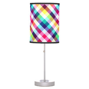 Funky Rainbow Plaid Pattern Table Lamp
