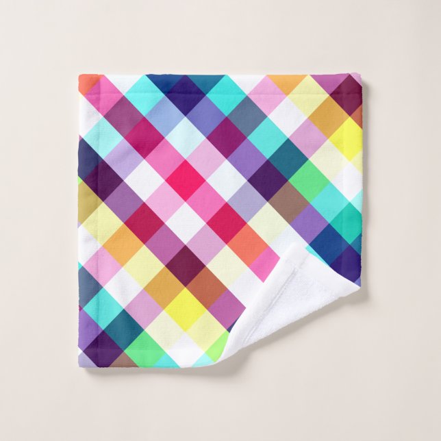 Funky Rainbow Plaid Pattern Washcloth (Wash Cloth)