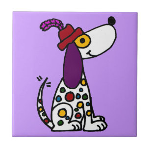 Funky Rainbow Spotted Puppy Dog Ceramic Tile