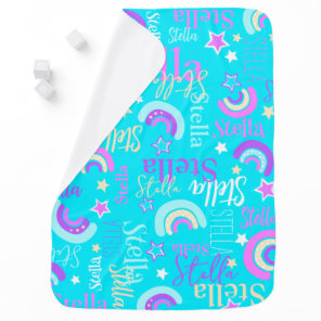 Funky rainbow stars aqua girls name colorful baby blanket