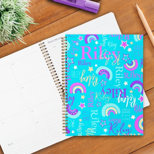 Funky rainbow stars aqua kids colorful planner