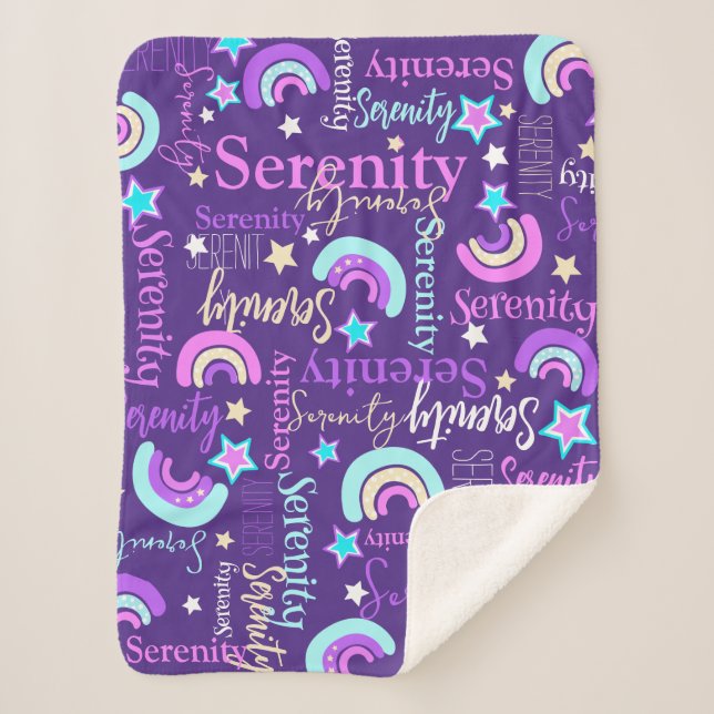 Funky rainbow stars purple girls name colorful sherpa blanket (Front)