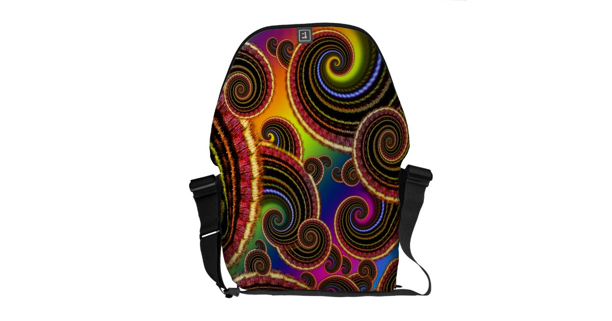 Funky Rainbow Swirl Fractal Art Pattern Messenger Bag | Zazzle