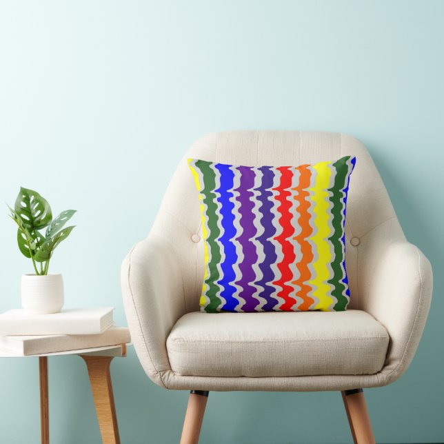 Funky Rainbow Throw Pillow - Gray Background (Chair)