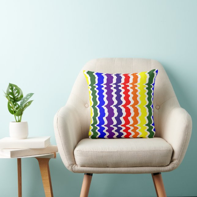 Funky Rainbow Throw Pillow - White Background (Chair)