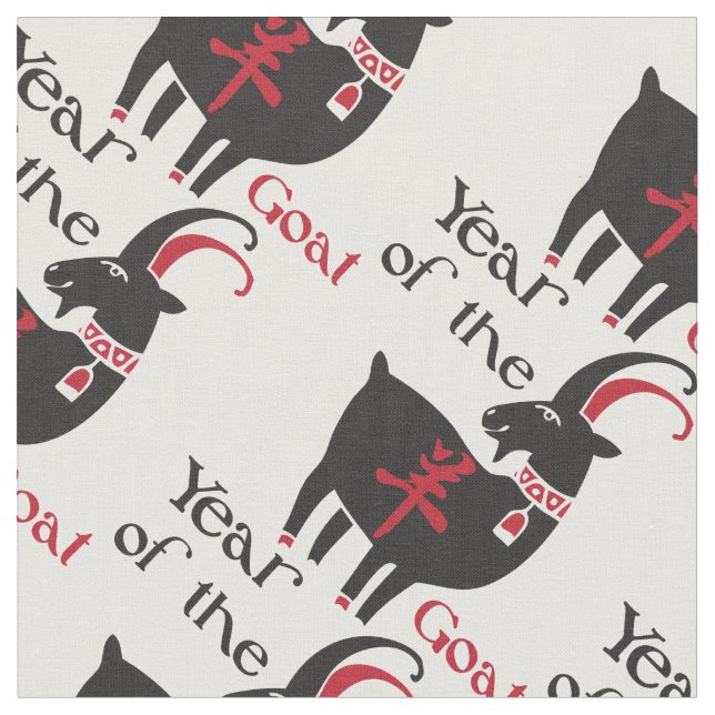 Funky Red and Black Year of the Goat Fabric (Close Up)