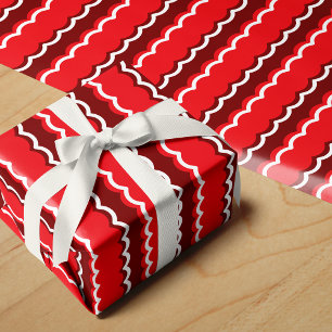 Funky Red and White Scallop Stripe Wrapping Paper