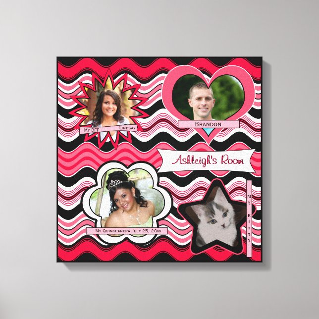 Funky Red, Black, White Photo Wall Hanging Canvas Print (Front)