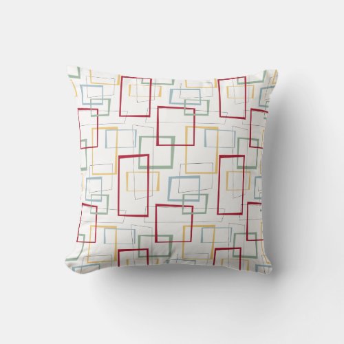 Funky Red Blue Green Yellow Squares Mid_century Throw Pillow