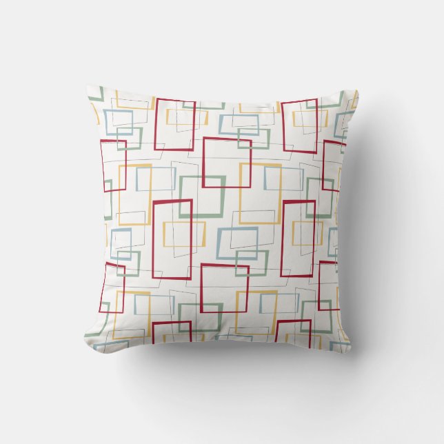 Funky Red Blue Green Yellow Squares Mid-century Throw Pillow (Front)
