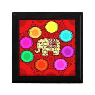 Funky Red Elephant Concentric Circles Mosaic Gift Box