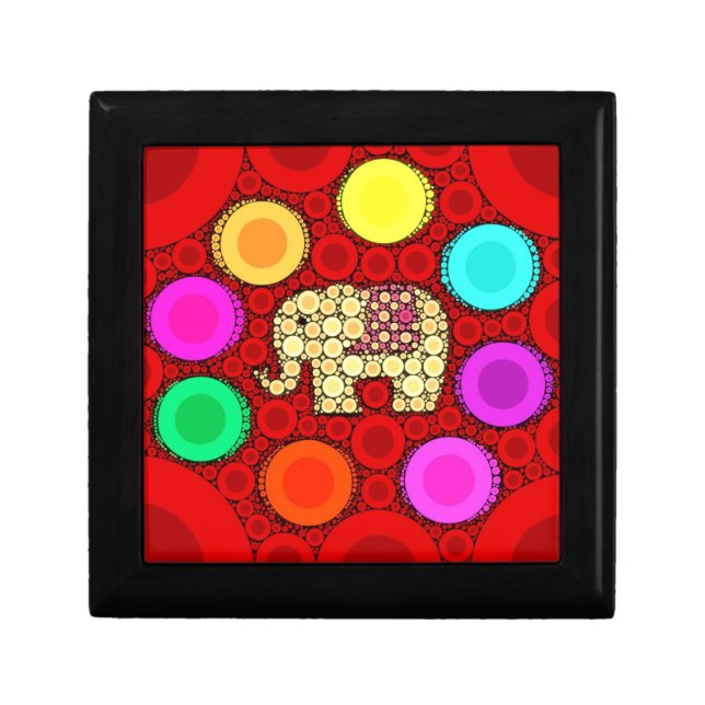 Funky Red Elephant Concentric Circles Mosaic Gift Box (Front)