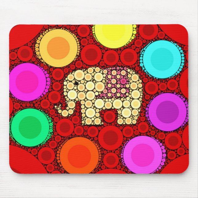 Funky Red Elephant Concentric Circles Mosaic Mouse Pad (Front)