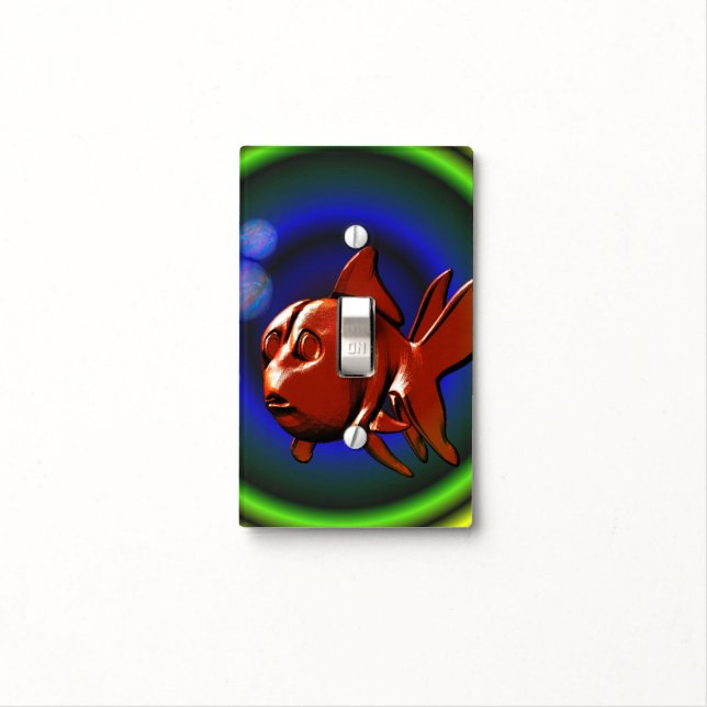 Funky Red Goldfish Animal Art Light Switch Cover (In Situ)