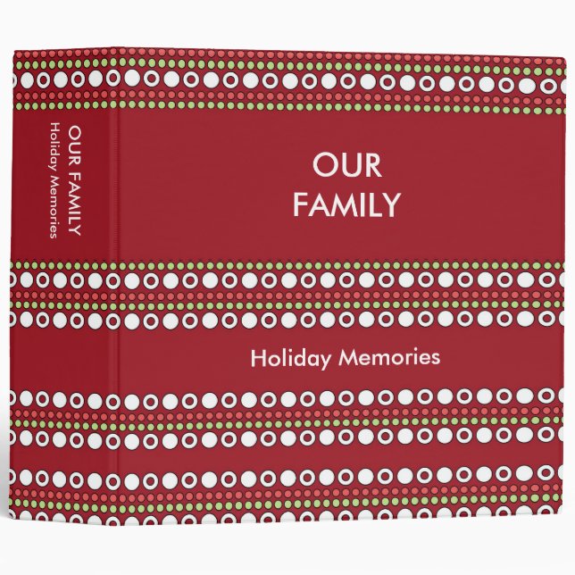 Funky Red Green White Dots Holiday Binder (Front/Spine)