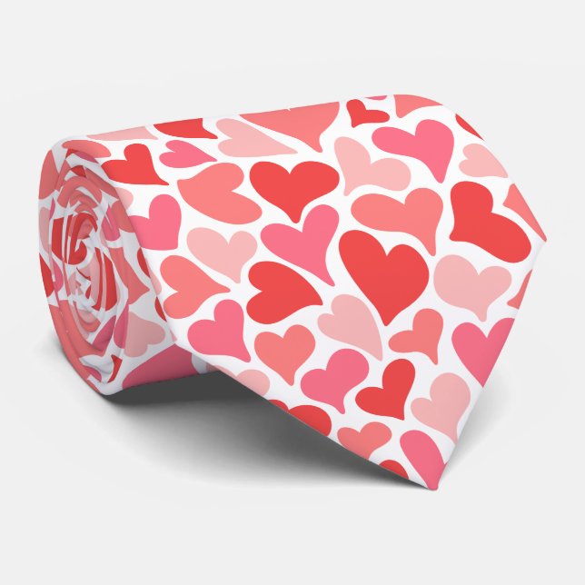 Funky Red Hearts Pattern Valentines Day Themed Neck Tie (Rolled)