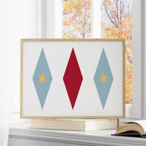Funky Red Light Blue Yellow Stars Argyle Mid Mod Poster