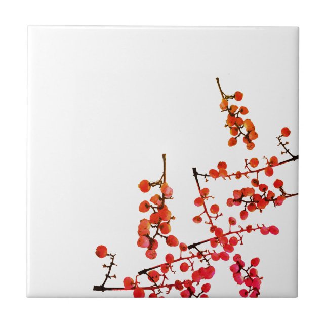 Funky Red Pepper Tree Fruit Pattern Ceramic Tile (Front)
