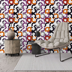 Funky Red Purple Orange Black Retro Art Pattern Wallpaper