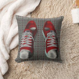 Funky Red Sneakers Abstract Art Throw Pillow