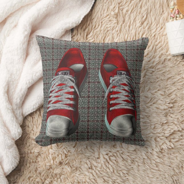 Funky Red Sneakers Abstract Art Throw Pillow (Blanket)