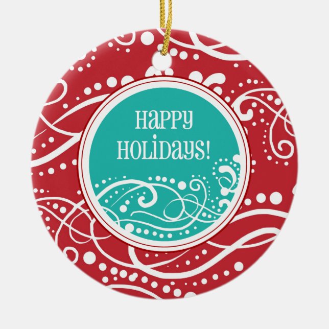 Funky Red & Teal Swirl Christmas Ornaments (Front)