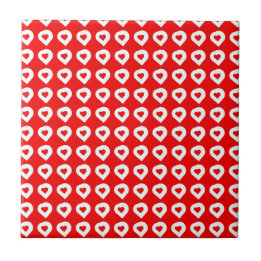 Funky Red & White Hearts Ceramic Tile