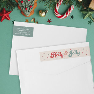 Funky Retro 70s Holly Jolly Christmas Wrap Around Label