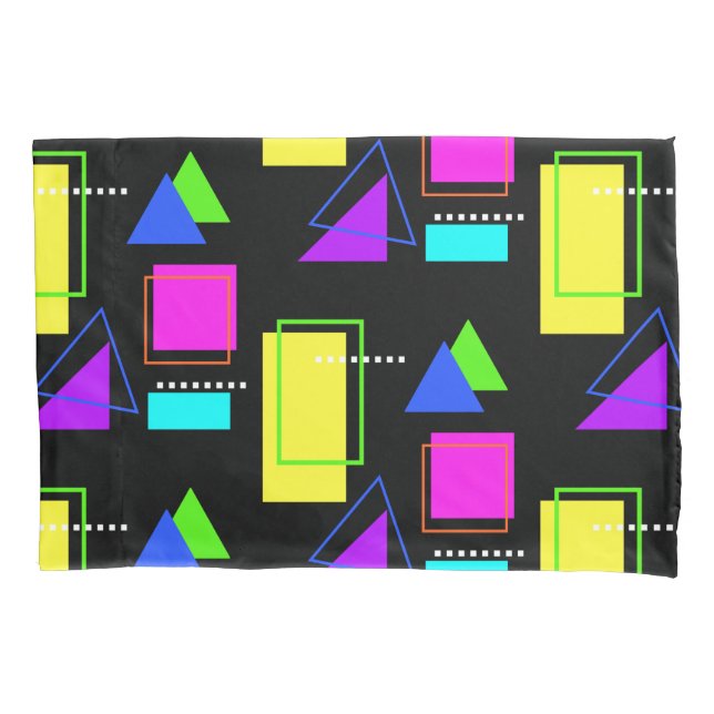 FUNKY RETRO 80S NEON FLUORO GEOMETRIC SHAPE PRINT PILLOW CASE (Front)