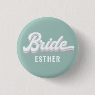 Funky retro 80's pastel bride bachelorette wedding button