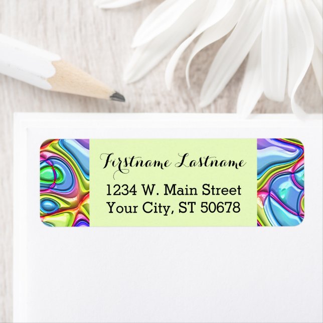 Funky Retro Abstract Colorful Swirl Waves Pattern Label (Insitu)