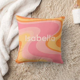 Funky Retro Abstract Personalized Pink Throw Pillow