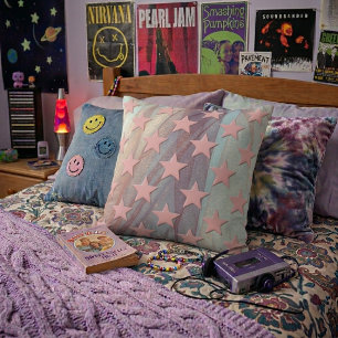 Funky Retro Abstract Pink Stars On Chiffon Throw Pillow