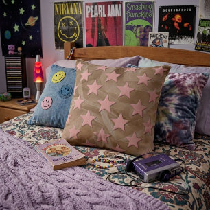 Funky Retro Abstract Pink Stars On Peach Chiffon Throw Pillow