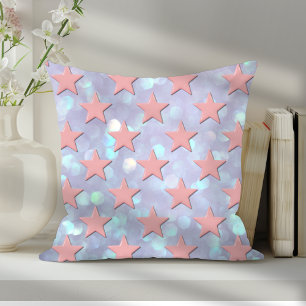 Funky Retro Abstract Pink Stars with Shimmer Throw Pillow