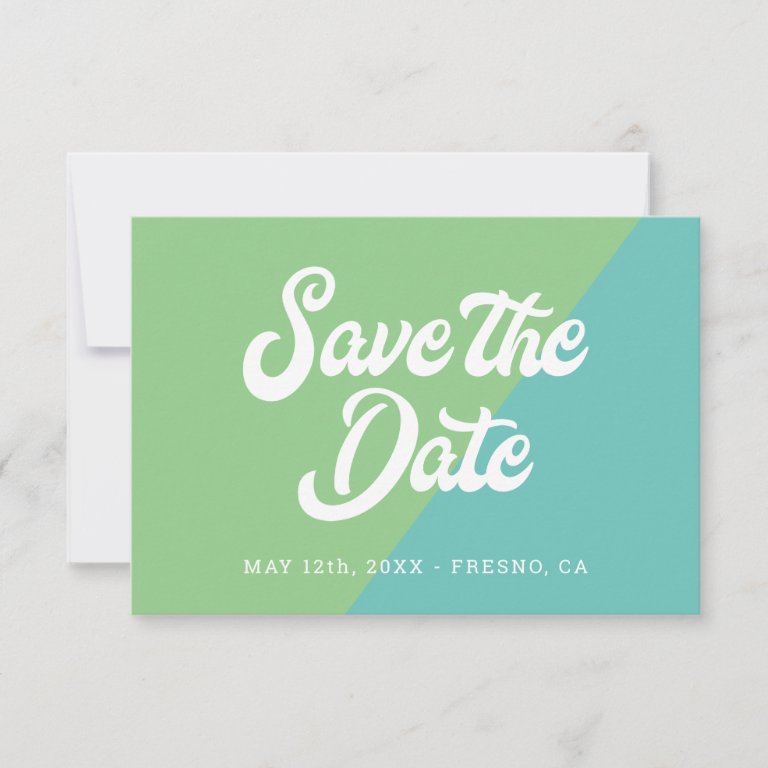 Funky Retro Aqua Blue Green Wedding Save The Date