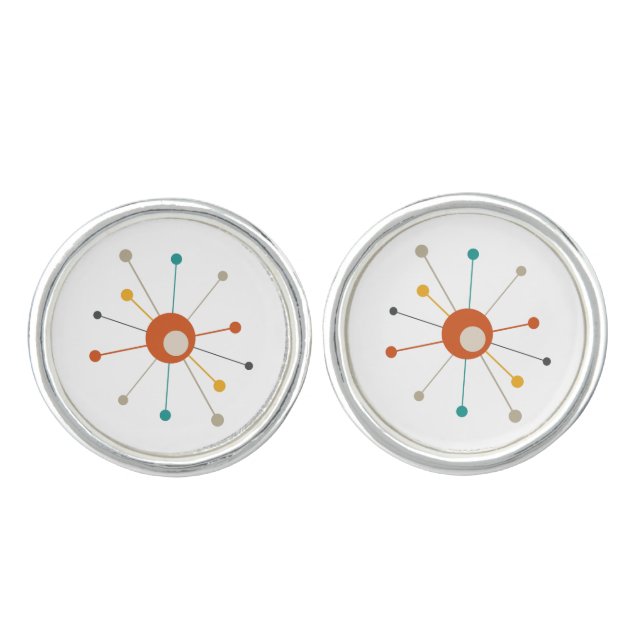 Funky Retro Atomic Era Starburst Mid-Century Cufflinks (Front)