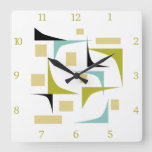 Funky Retro Atomic Mid Century Corners Numbers Square Wall Clock