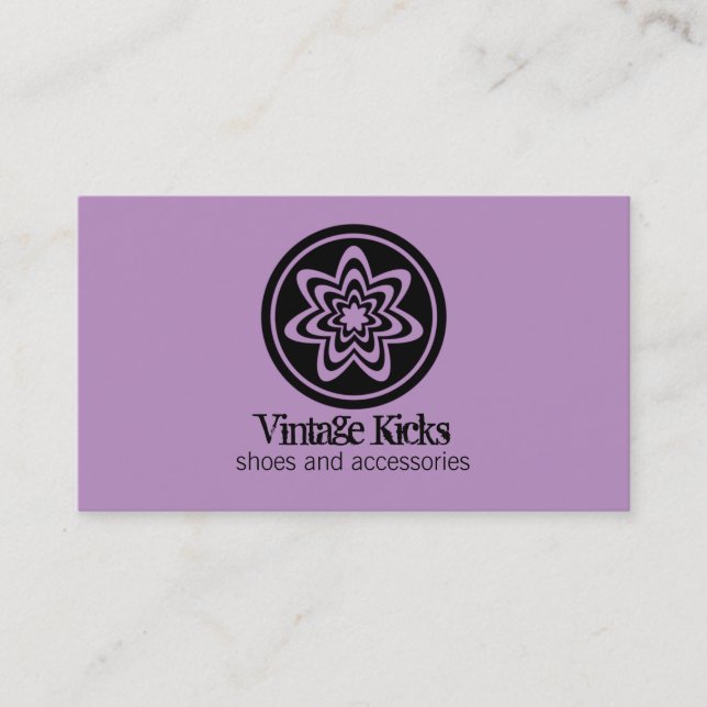 Funky Retro Bloom Business Card, Lavender Card (Front)