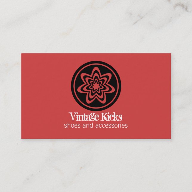 Funky Retro Bloom Business Card, Red Business Card (Front)