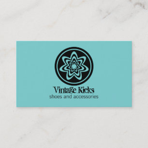 Funky Retro Bloom Business Card, Turquoise Business Card