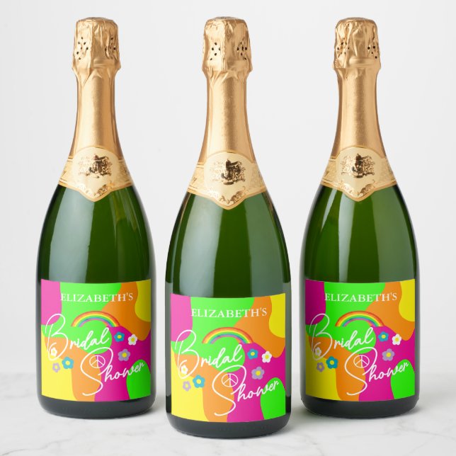 Funky Retro Bridal Shower Sparkling Wine Label (Bottles)
