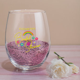 Funky Retro Bridal Shower Stemless Wine Glass