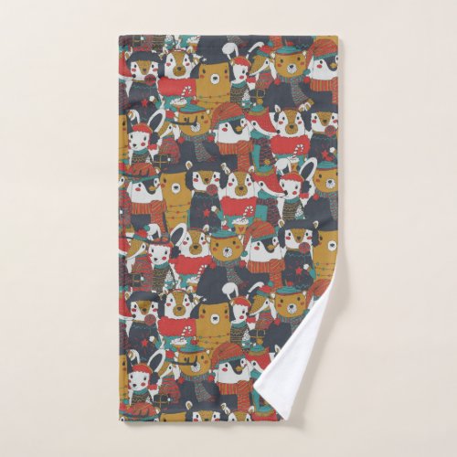 Funky Retro Christmas Animals Hand Towel