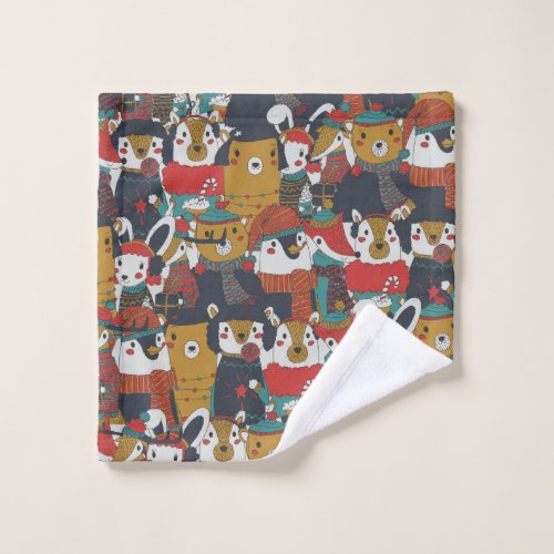 Funky Retro Christmas Animals Wash Cloth