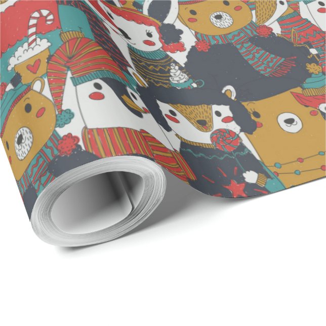Funky Retro Christmas Animals Wrapping Paper (Roll Corner)