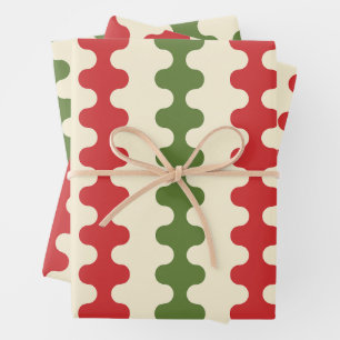 Funky Retro Christmas Vertical Ogee Patterns Wrapping Paper Sheets