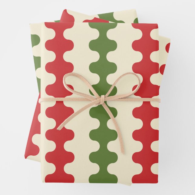 Funky Retro Christmas Vertical Ogee Patterns Wrapping Paper Sheets (In situ)