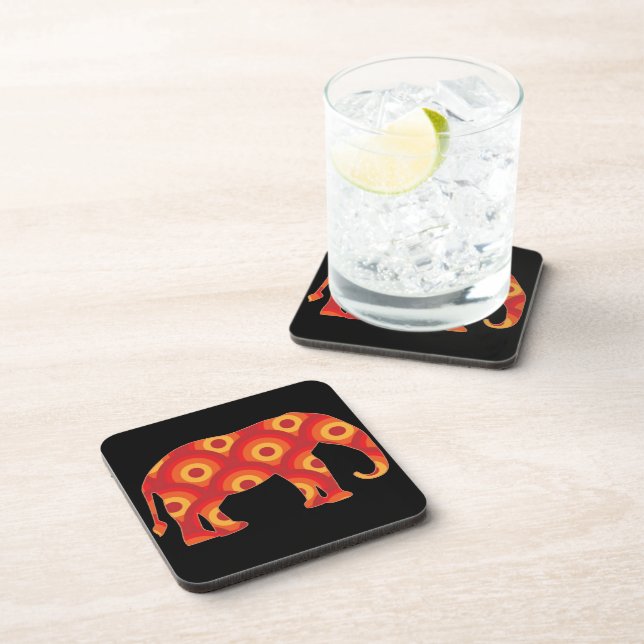 Funky Retro Circles Elephant Beverage Coaster (Right Side)