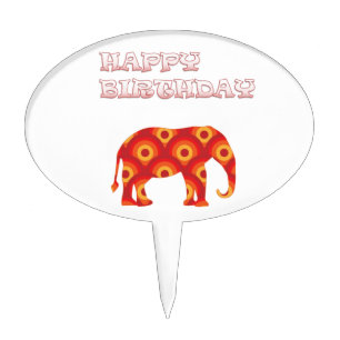 Funky Retro Circles Elephant Cake Topper